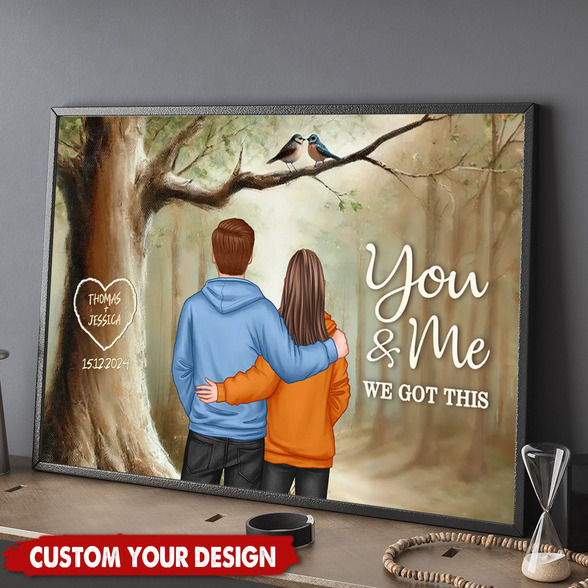 Couple Birds On Tree Personalized Poster, Valentine's Day Gift For Him, Gift For Her