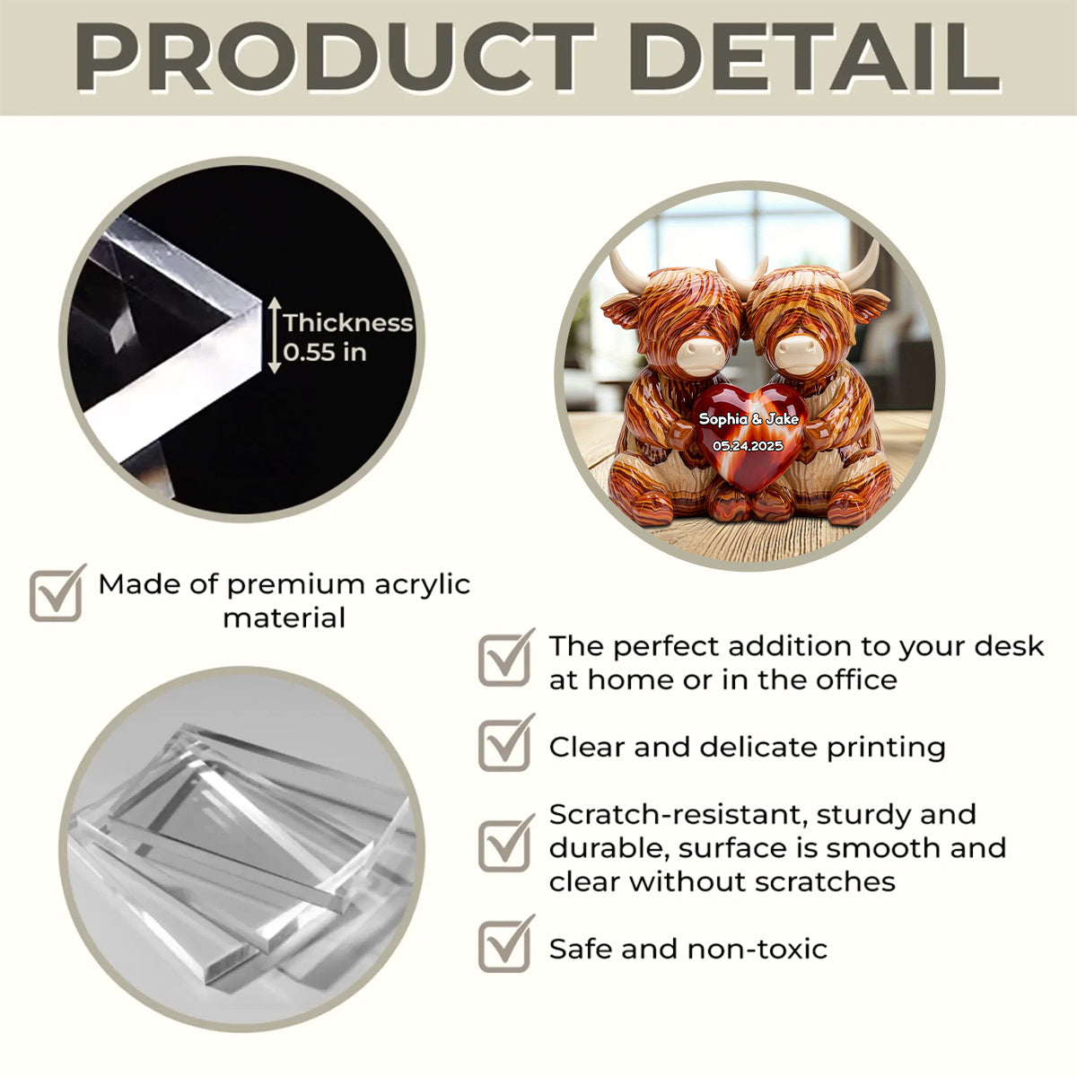 Highland Cow Couple Acrylic Plaque - Personalized Gifts For Couple