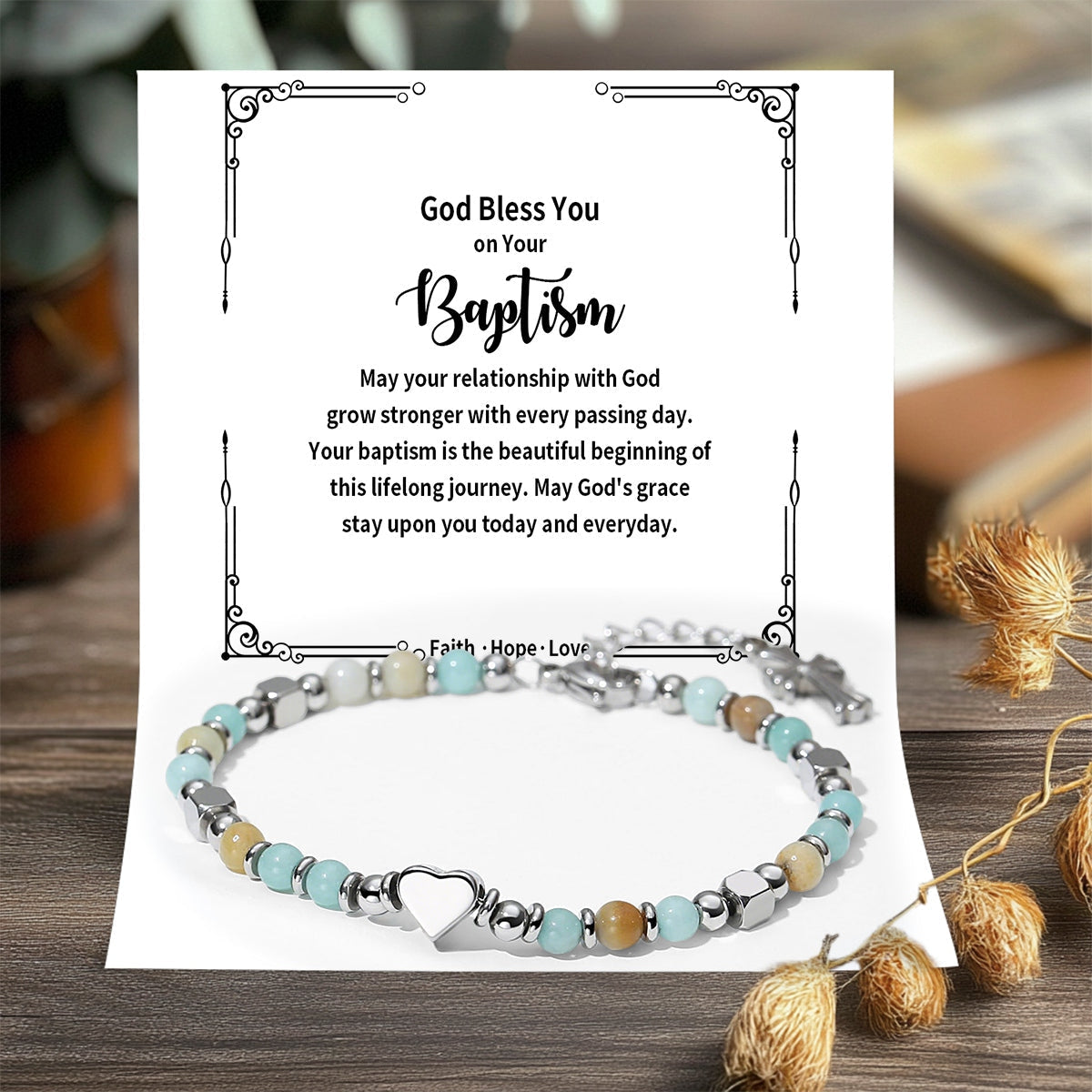 God Bless You on Your Baptism - Grace Stay upon You Everyday - Religious Cross Bracelet