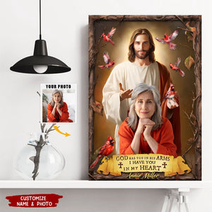 Cardinalis God Bless , God Has You In His Arms - Personalized Photo Memorial Canvas