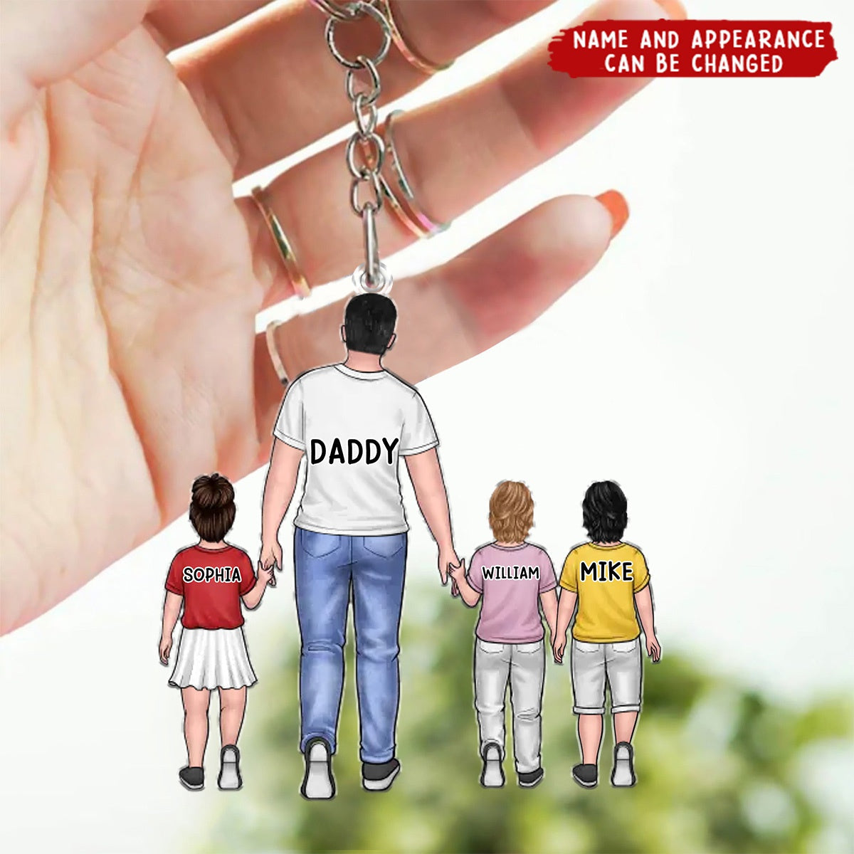 Hand In Hand, I Will Always Protect You - Family Personalized Keychain - Acrylic Custom Shaped - Gift For Dad