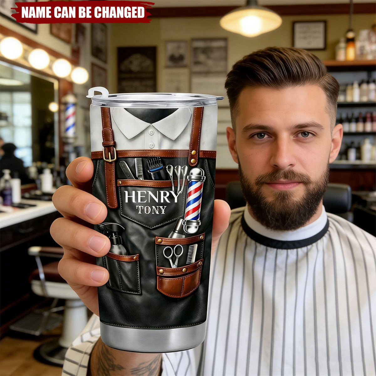 Personalized Barber Tumbler, Custom Name Hairdresser Apron Design