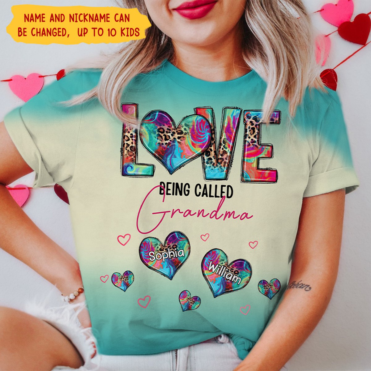 Love Being Called Grandma Teal Color Turquoise Color Personalized 3D T-shirt