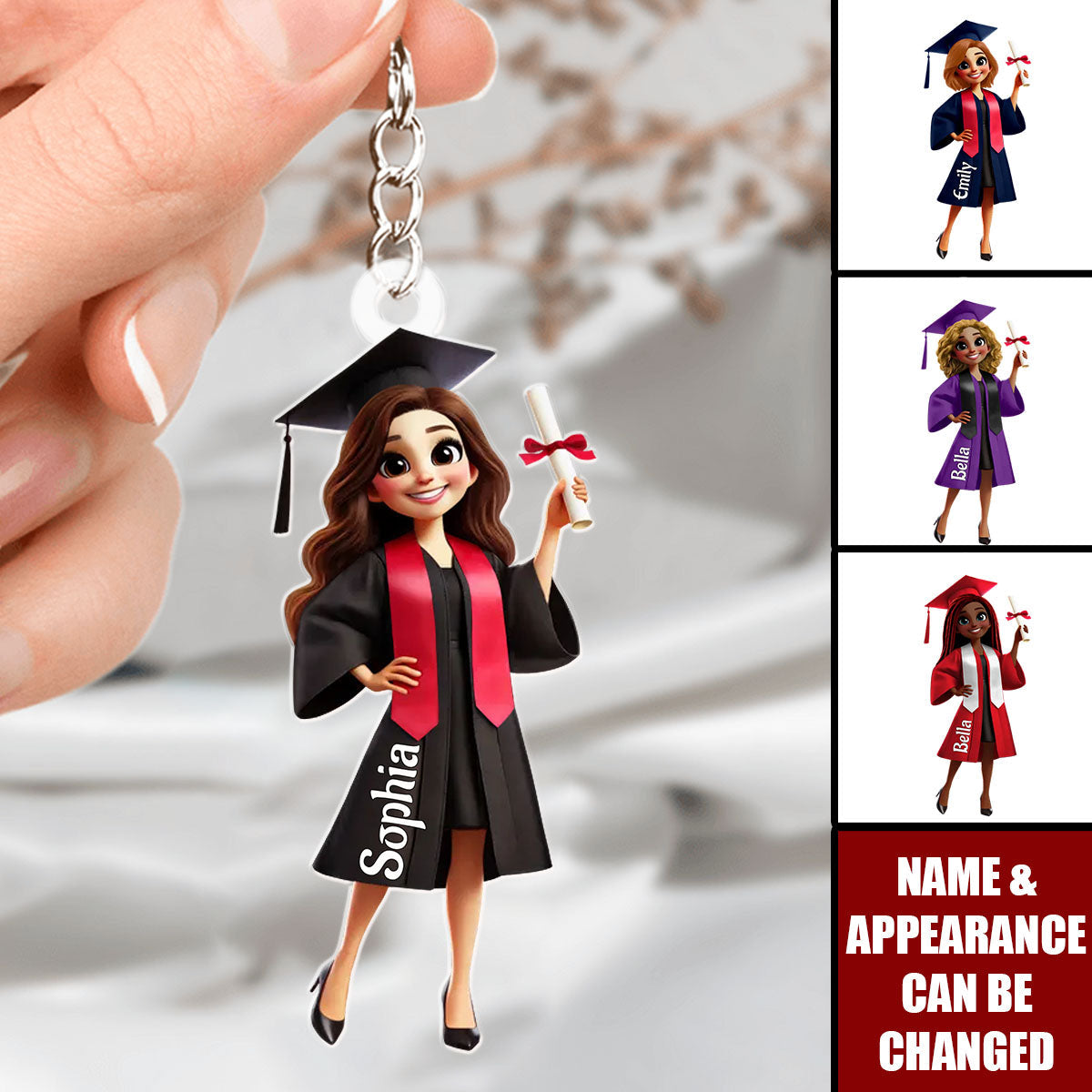 Graduation Cap And Animated Girl, Personalized Acrylic Keychain, Gift For Graduates