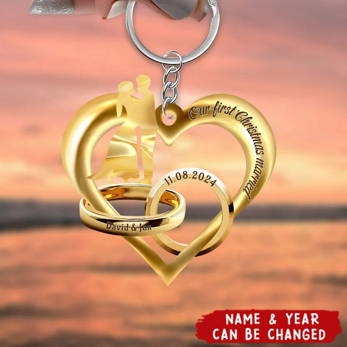 Custom Personalized Rings Of Love Acrylic Keychain - Gift Idea For Couple