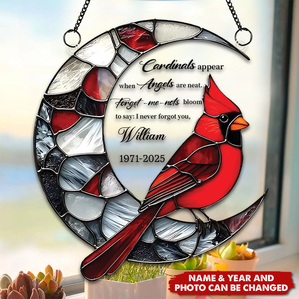 Personalized Cardinal Window Hanging Acrylic Memorial Suncatcher Ornament