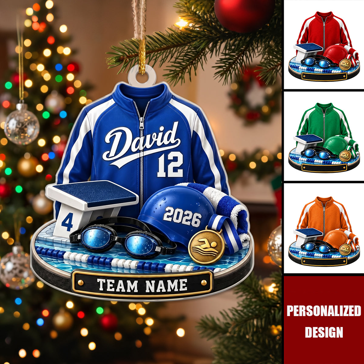 Personalized Swimmer Christmas Ornament, Swim Team Gift Ornament