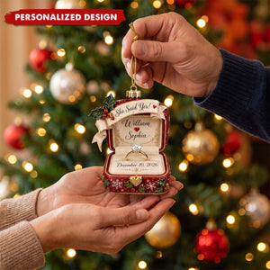 Personalized Couple Engagemen Acrylic Ornament, She Said Yes Christmas Ornament, First Christmas Engaged Gift