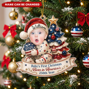 Custom Photo First Christmas Acrylic Ornament - Personalized America 250th Anniversary Christmas Gifts