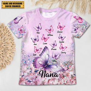 Glitter Flowery Butterfly Grandma Auntie Mom Kids Personalized 3D T-shirt
