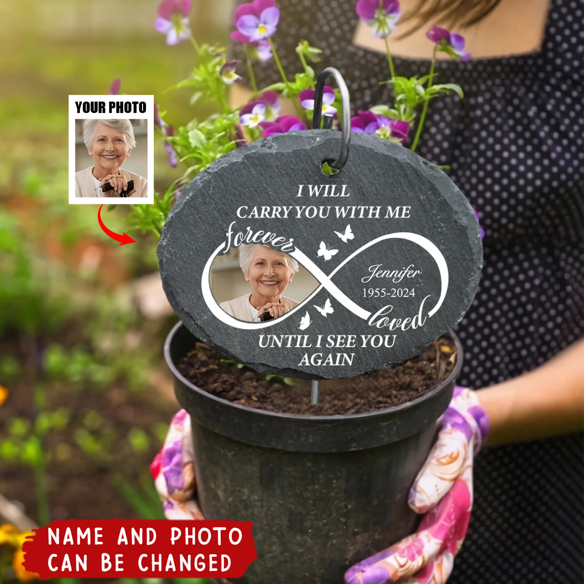 Forever Loved I Will Carry You With Me Until I See You Again - Personalized Garden Slate, Memorial Gift