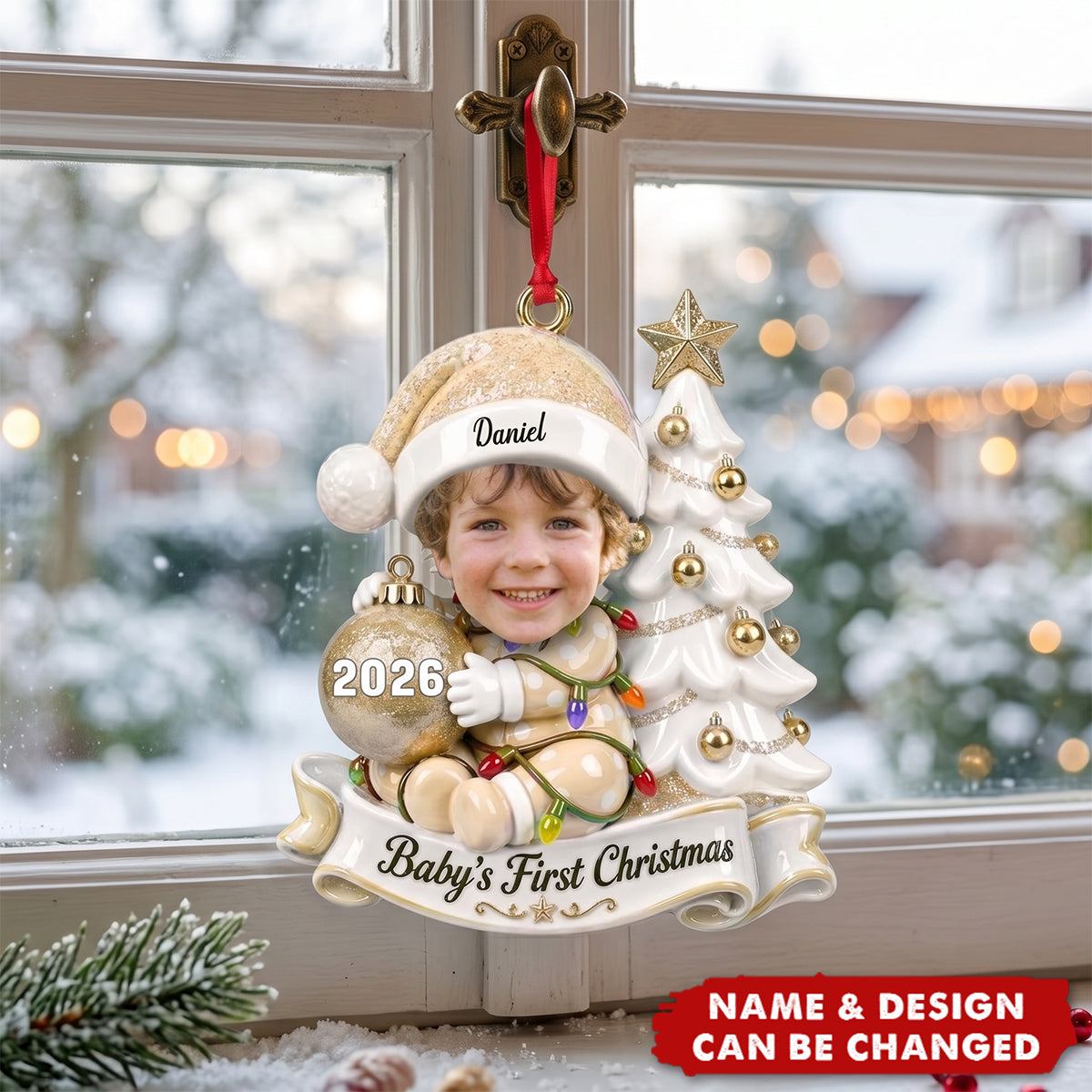 Custom Photo First Christmas Acrylic Ornament - Personalized Christmas Baby Shower, Gender Reveal Gifts