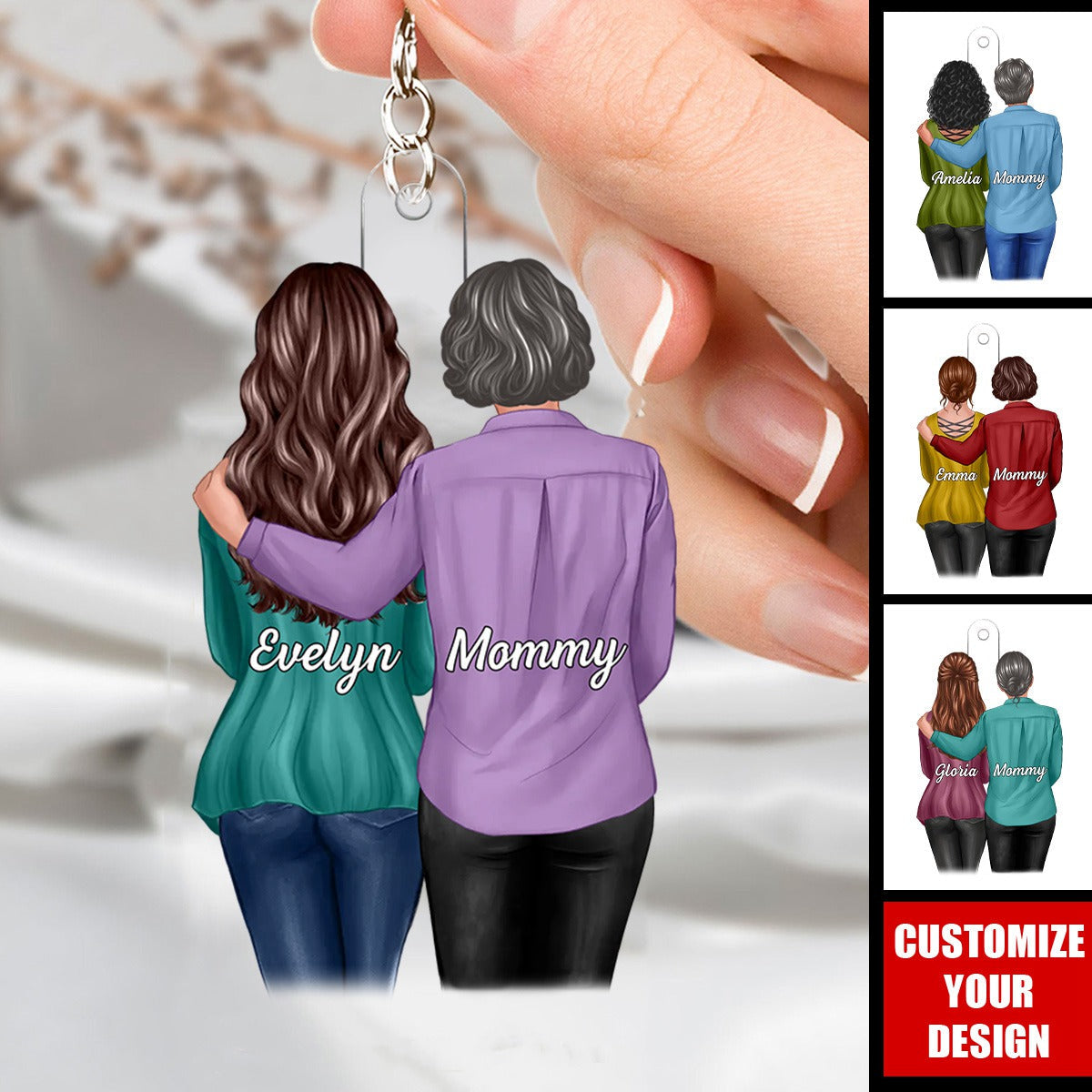 Mom And Daughter Standing Together - Personalized Acrylic Keychain
