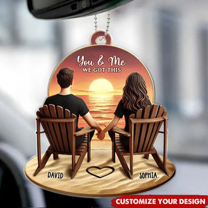 Couple Beach Landscape Retro Vintage - Personalized Acrylic Car Ornament