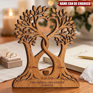 Personalized Couple Gift, Wood Anniversary Sign, Intertwined Tree Decor, Custom Wedding Block
