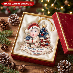 Custom Photo First Christmas Acrylic Ornament - Personalized America 250th Anniversary Christmas Gifts