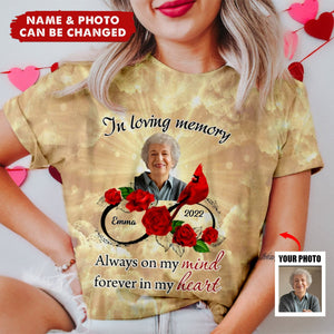 Upload Photo Family Loss In Loving Memory Cardinal Rose Infinite Love Memorial Gift Personalized 3D T-Shirt