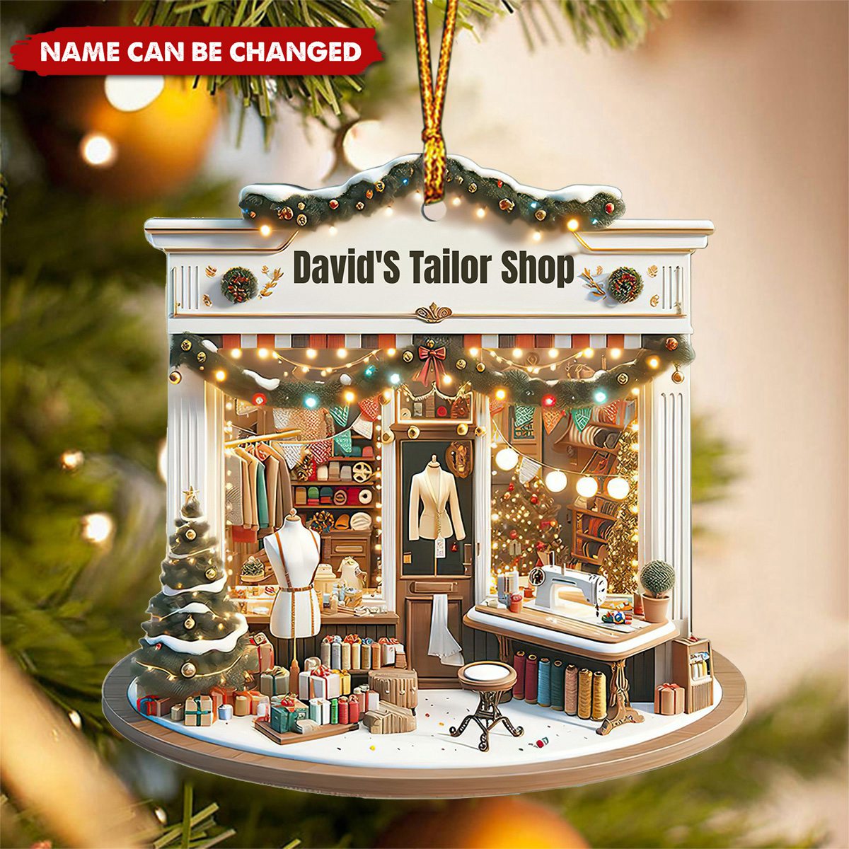 Personalized Tailor Shop Shaped Christmas Sewing Acrylic Ornament