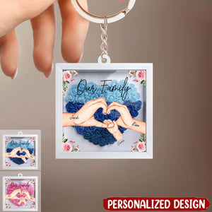Our Family Holding Hands Heart-Shaped Flowers Frame Effect Acrylic Keychain