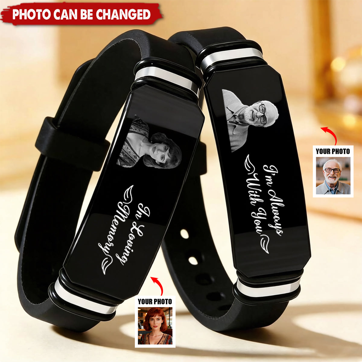Personalized Memorial Silicone Bracelet - 'I'm Always With You' Photo Keepsake