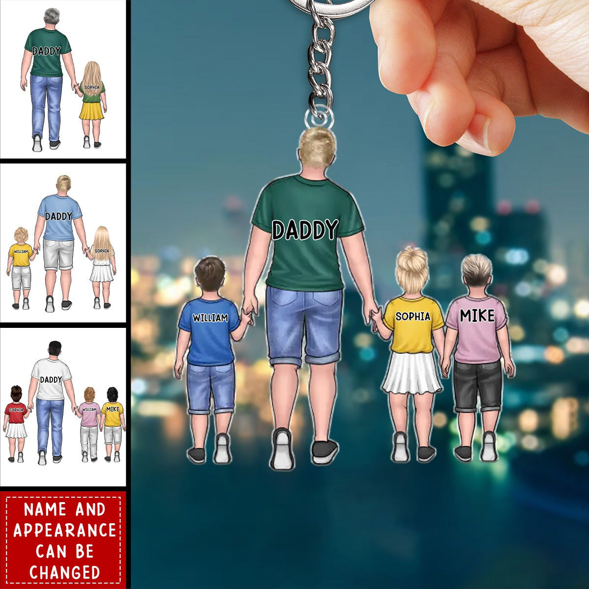 Hand In Hand, I Will Always Protect You - Family Personalized Keychain - Acrylic Custom Shaped - Gift For Dad