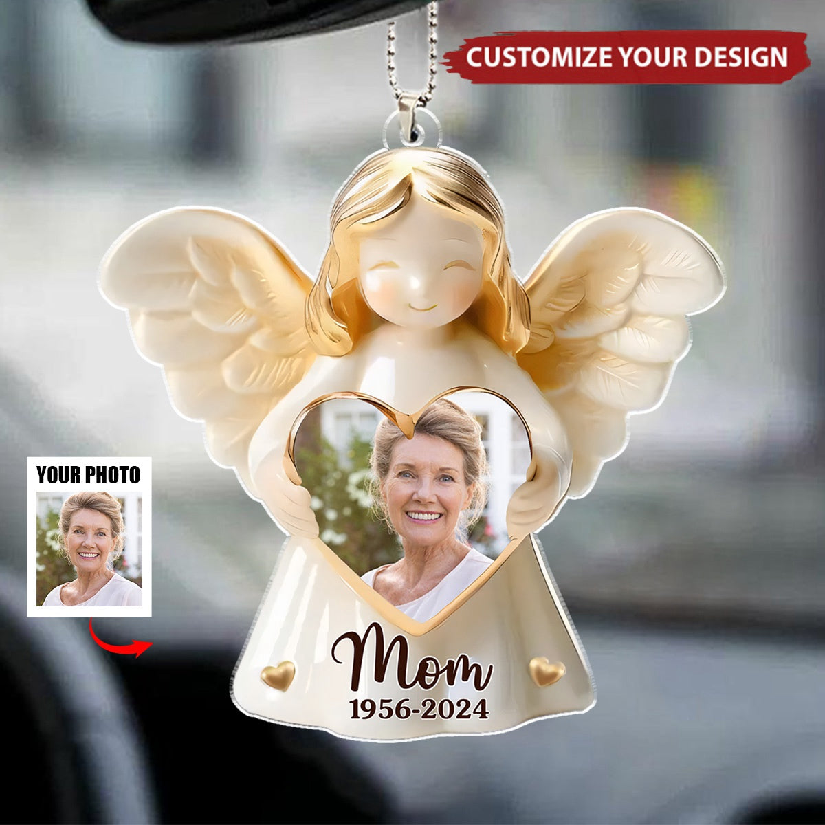 Custom Photo Remembered With Love - Personalized Acrylic Car Ornament, Gift For Family Members
