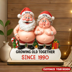 Growing Old Together Santa And Mrs Claus Figurine, Wood Plaque, Gift For Couples