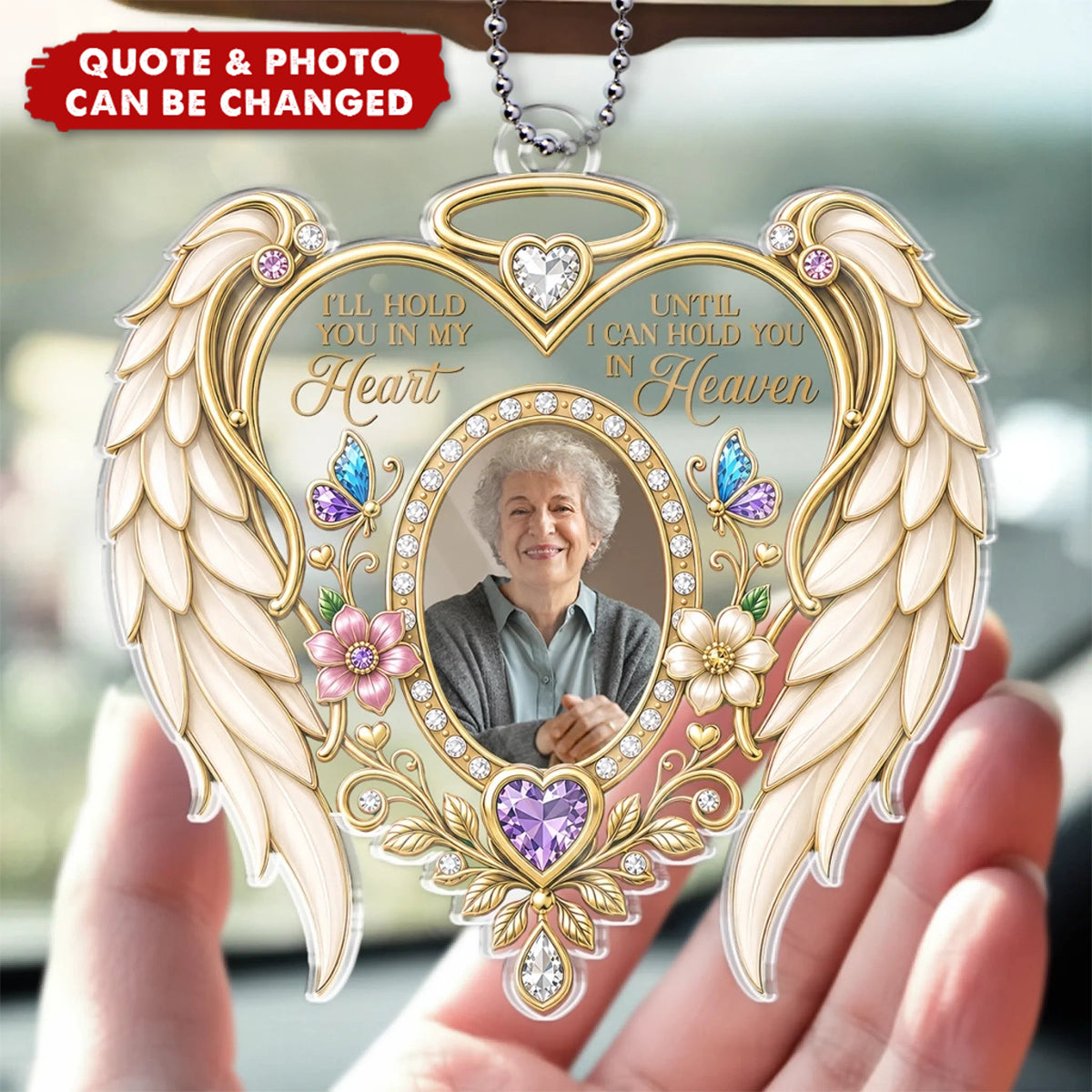 Personalized Photo Acrylic Car Ornament - Sympathy Gift For Family - I’ll Hold You In My Heart