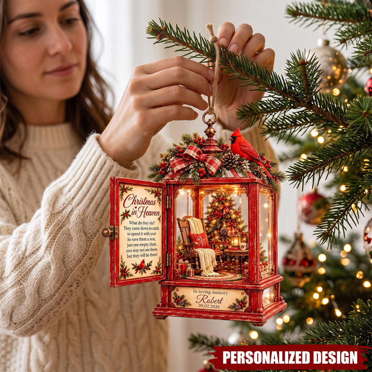 Personalized Cardinal Acrylic Ornament, Custom Name Christmas Memorial Keepsake