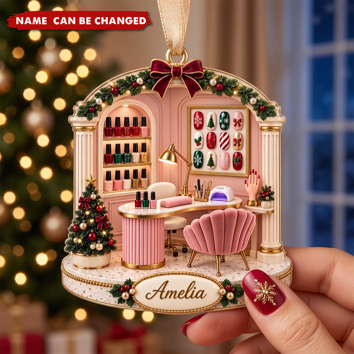 Personalized Nail Tech Salon Workstation Acrylic Ornament, Custom Name Manicurist Gift