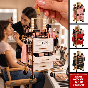 Personalized Makeup Cart Christmas Ornament, Custom Name Gift for Makeup Artist
