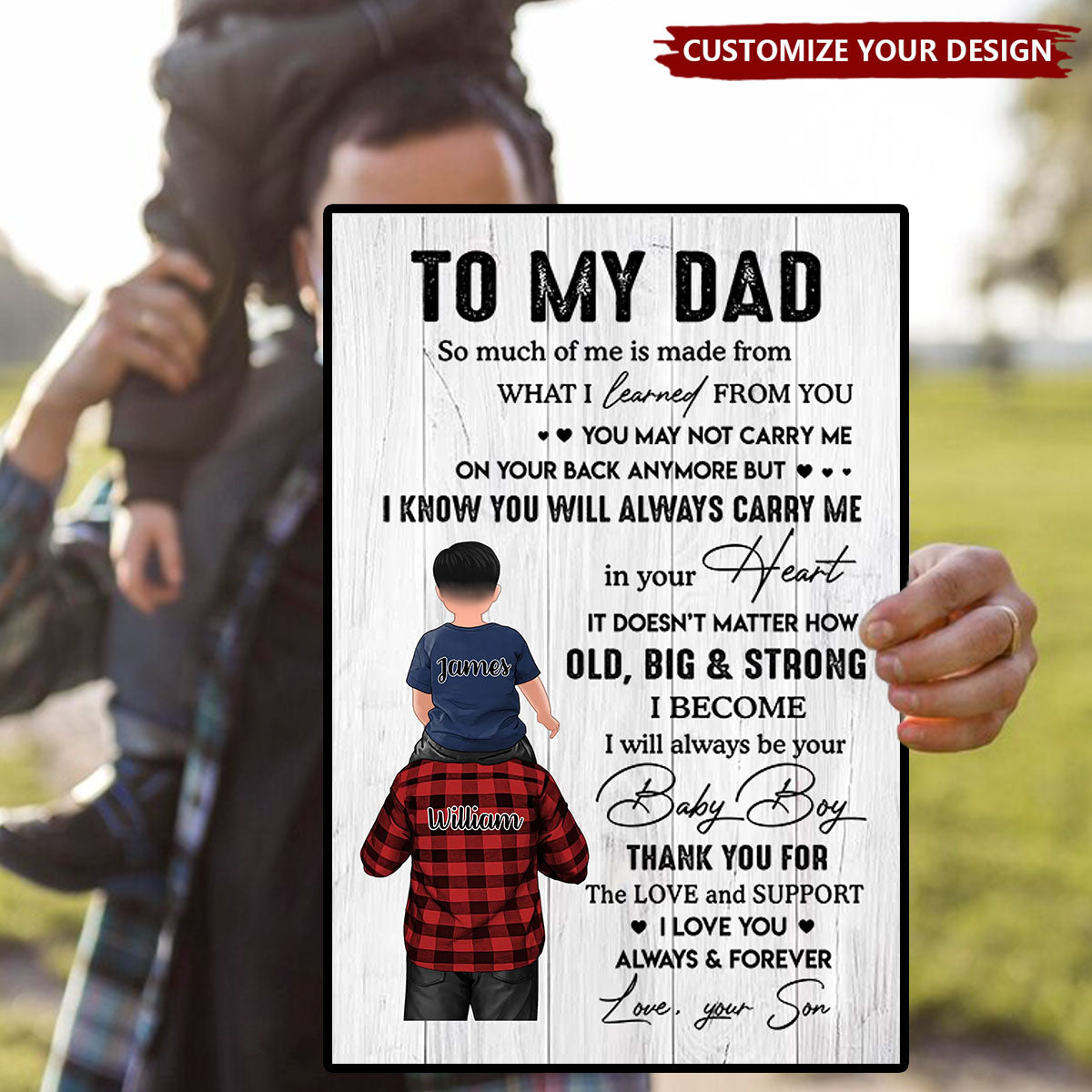 To My Dad From Daughter Son Piggy Back - Family Personalized Poster, Gift For Daddy