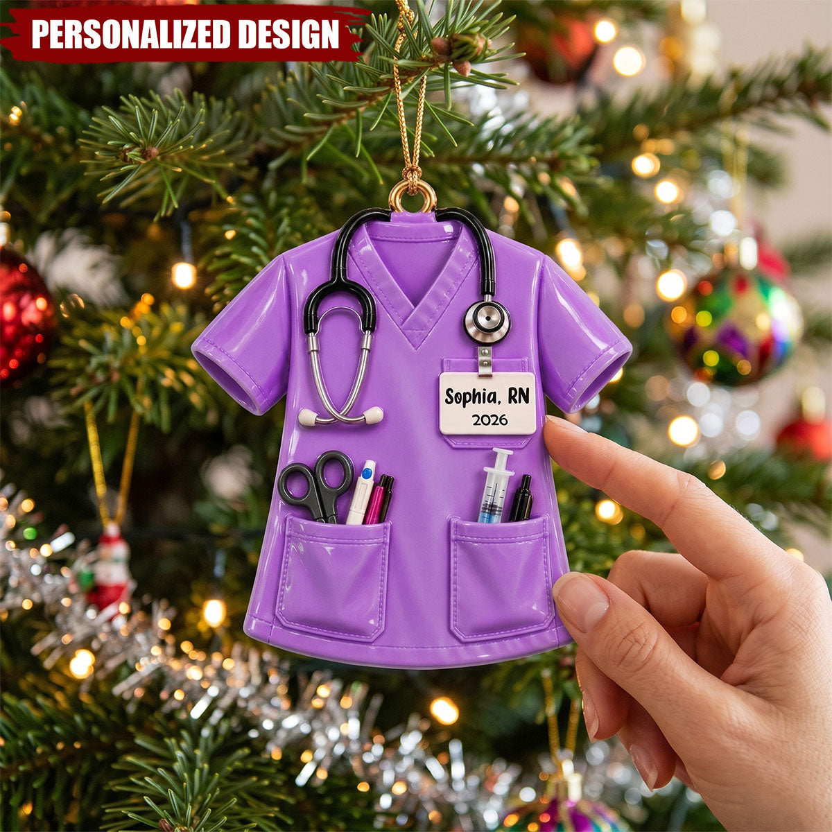 Personalized Nurse Scrubs Ornament, Nurse Christmas Ornament