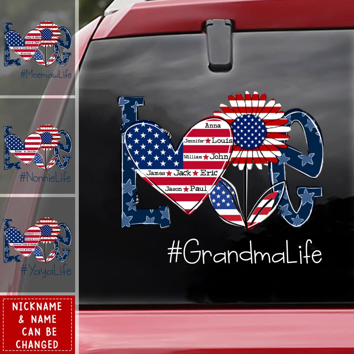 Love Grandma Life With Grandkids Heart Flag Sunflower Personalized Decal