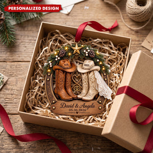 Personalized Western Cowboy Boots Ornament, Custom First Christmas Married 2026, Couple Keepsake