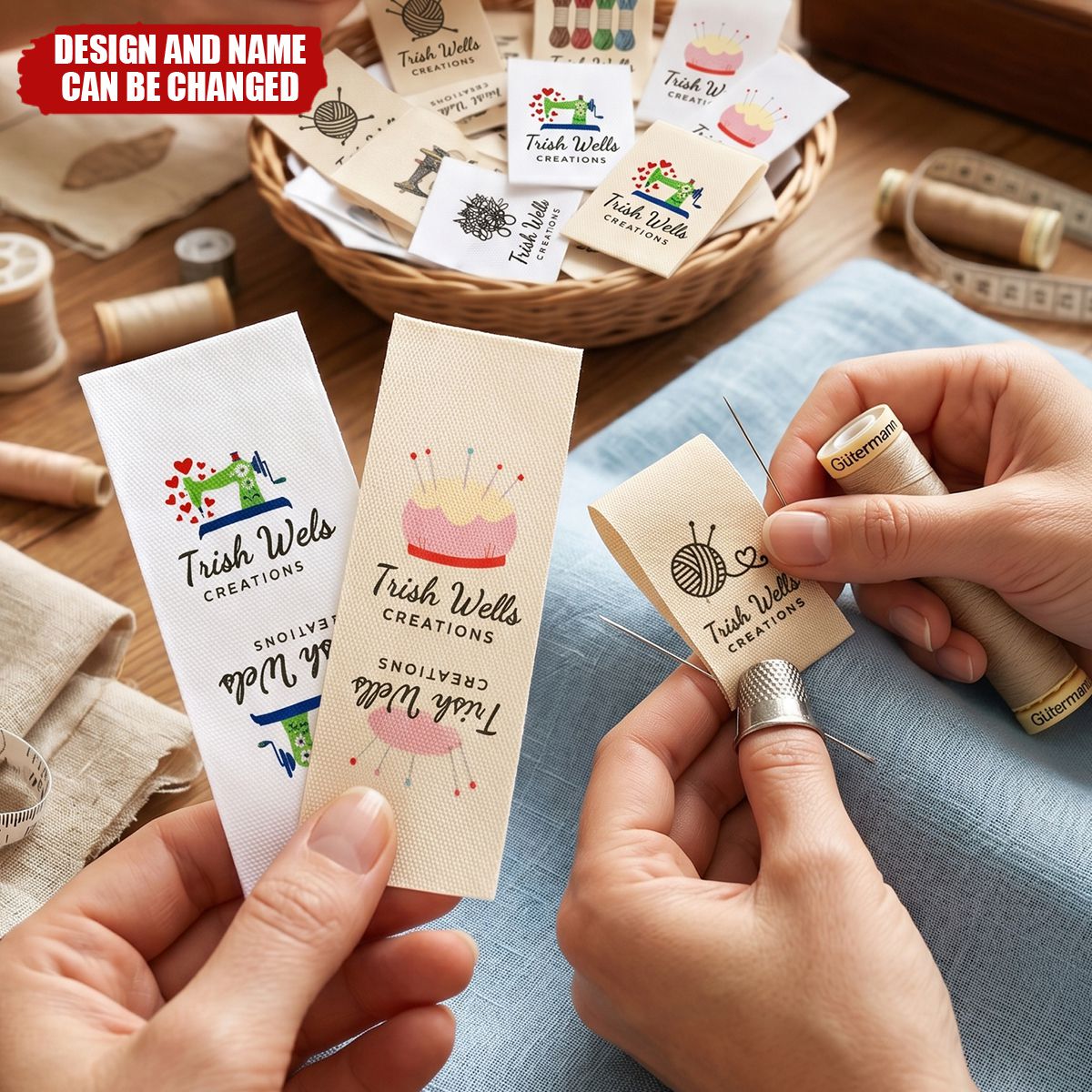 Personalized Name and Text Sewing Labels Tags for Clothing Handmade Item Set of 50 Gift for Knitting DIY Craft Lovers