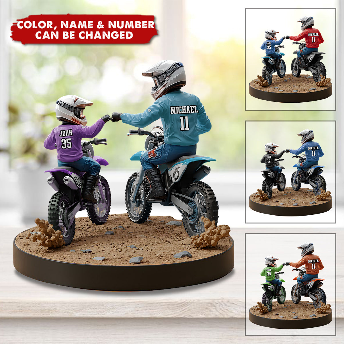 Dirt Bike Dad And Kid - Personalized Custom Shaped Acrylic Plaque, Gift For Dad