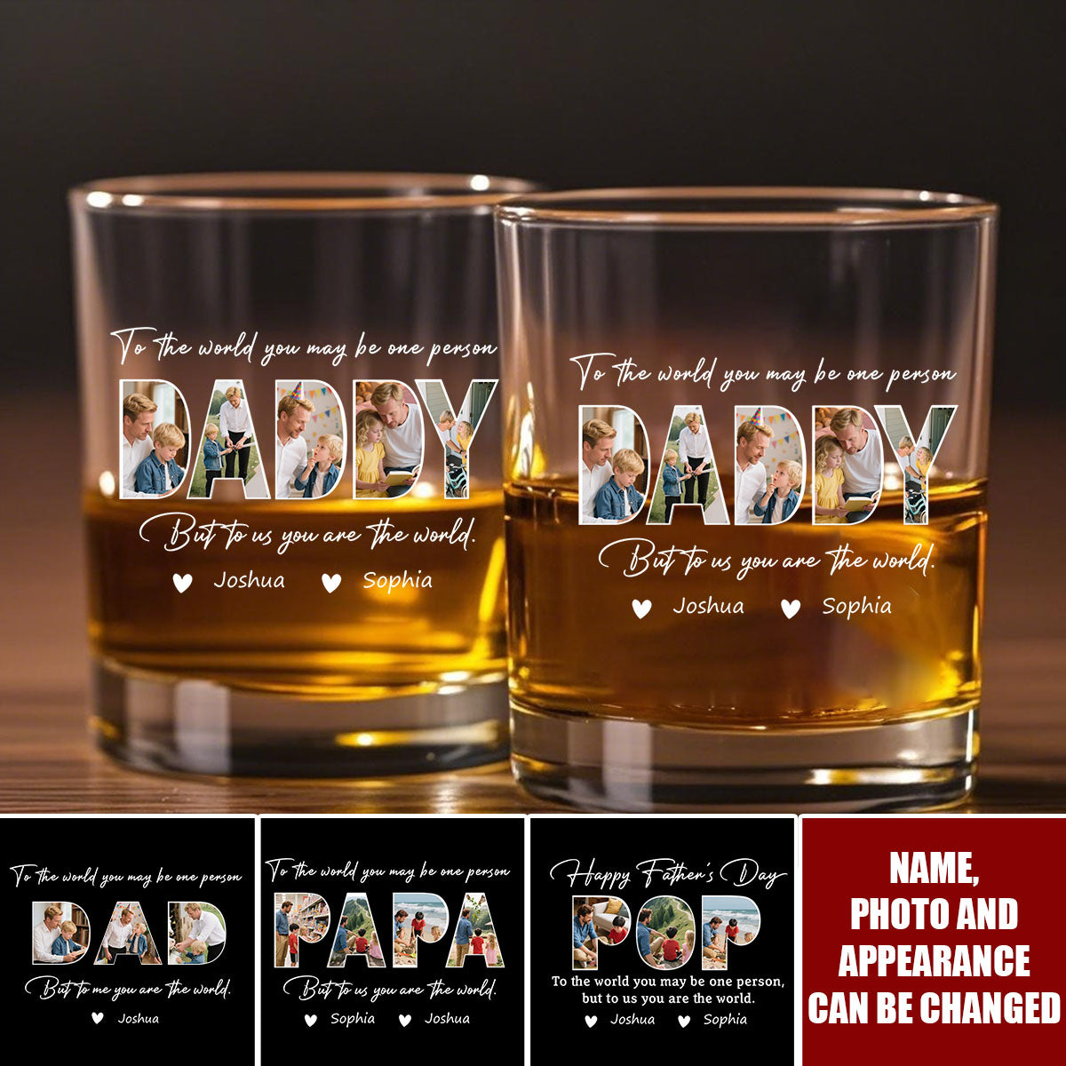 Custom Photo Happy Father's Day Family - Personalized Whiskey Glass