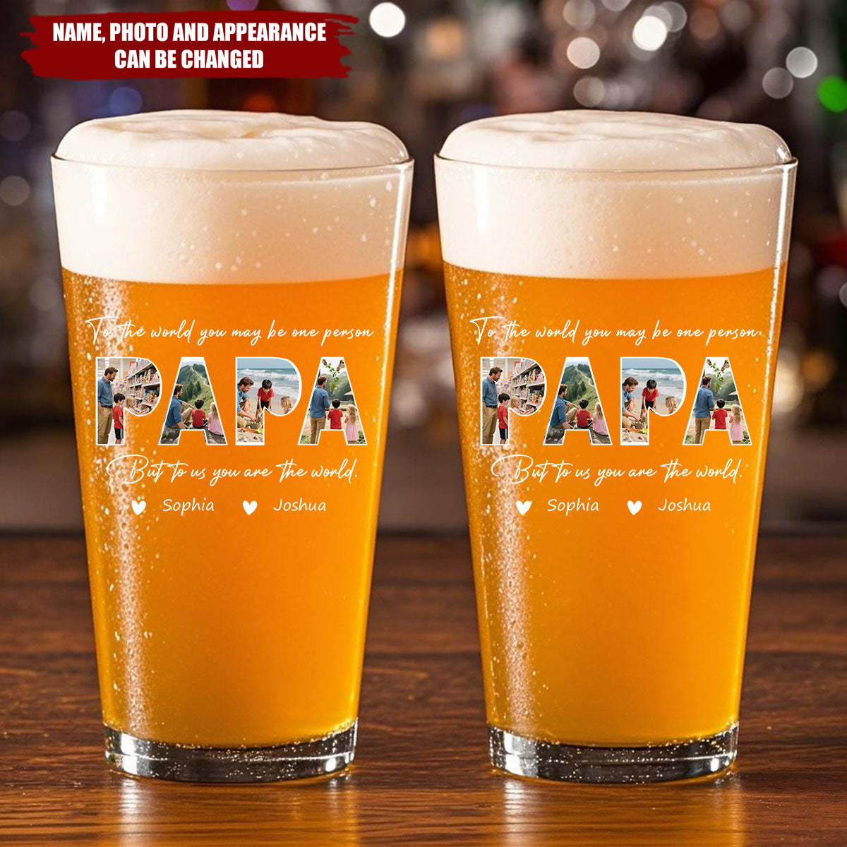 Custom Photo Happy Father's Day Family - Personalized Beer Glass - Gift For Dad