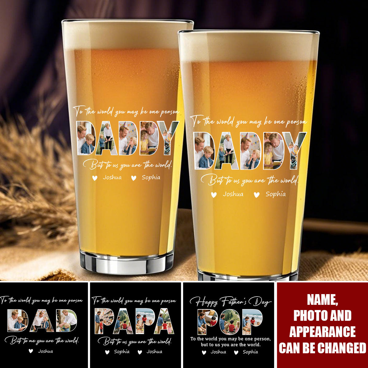 Custom Photo Happy Father's Day Family - Personalized Beer Glass - Gift For Dad