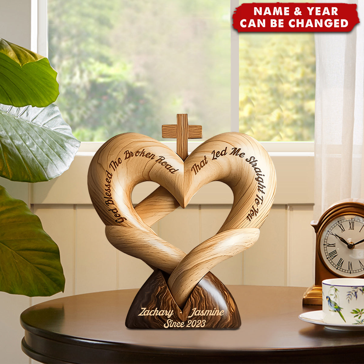 God Bless The Broken Road That Led Me Straight To You - Personalized Wooden Plaque, Gift for Couple