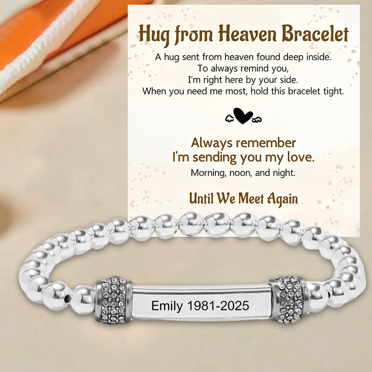 Angel Memorial Bracelet for Women In Memory of Loved Ones - Custom Name Bead Bracelet