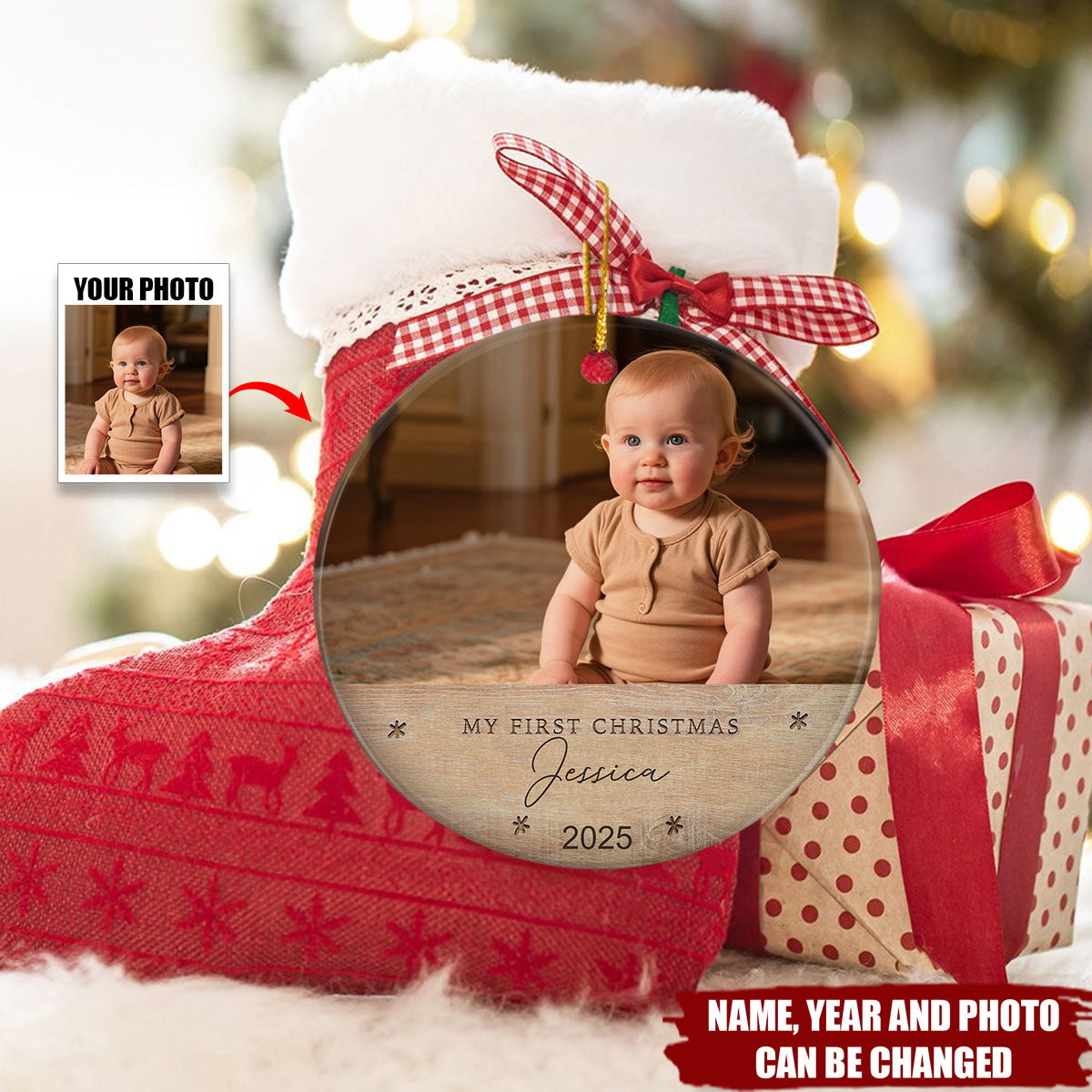 Baby’s First Christmas - Personalized Circle Ceramic Ornament