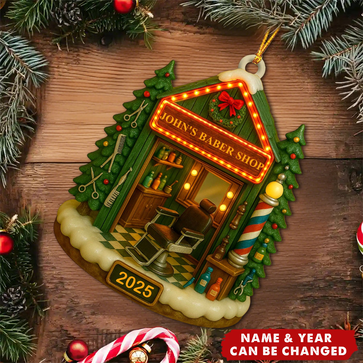 Celebrate Your Favorite Barber With A Barber Shop Design - Personalized Wooden Ornament