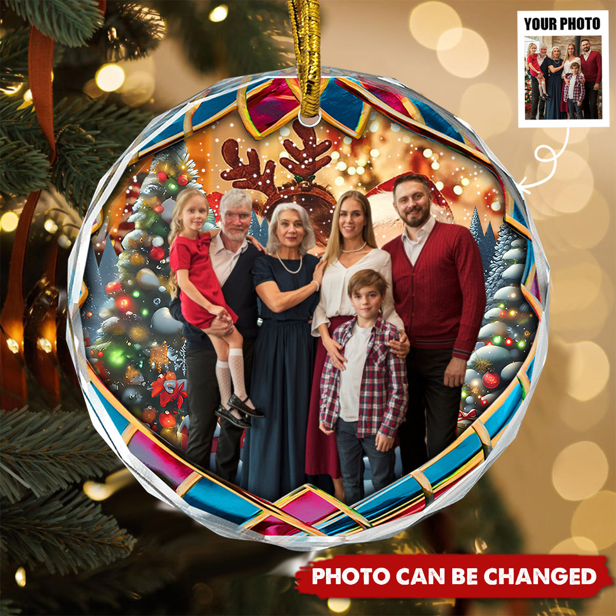 Custom Photo For Family - Personalized Glass Ornament