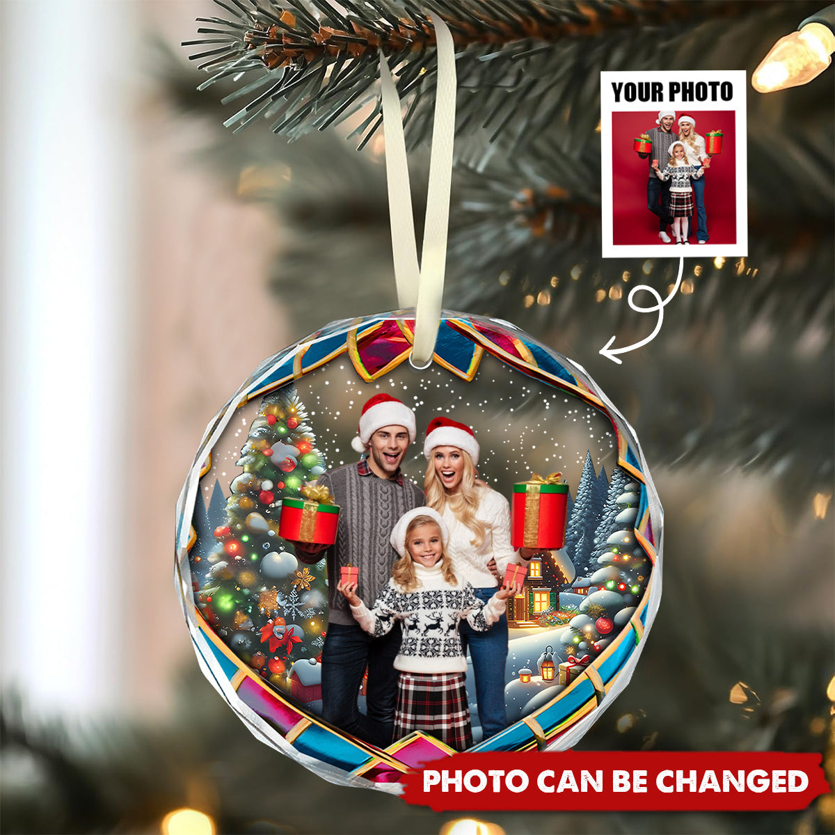 Custom Photo For Family - Personalized Glass Ornament