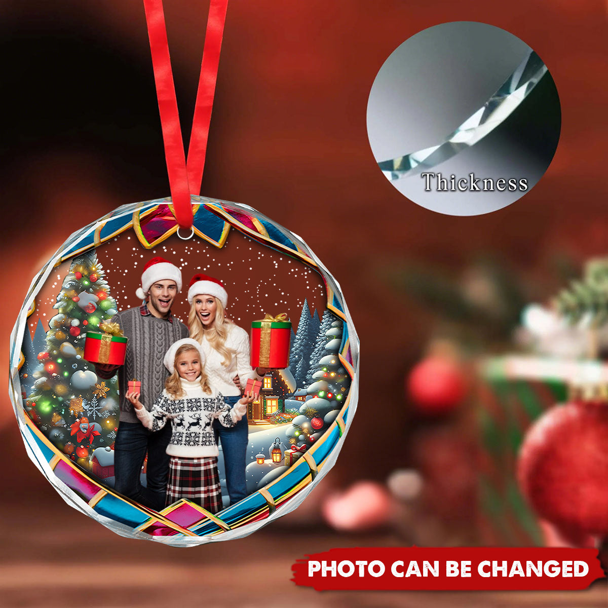 Custom Photo For Family - Personalized Glass Ornament