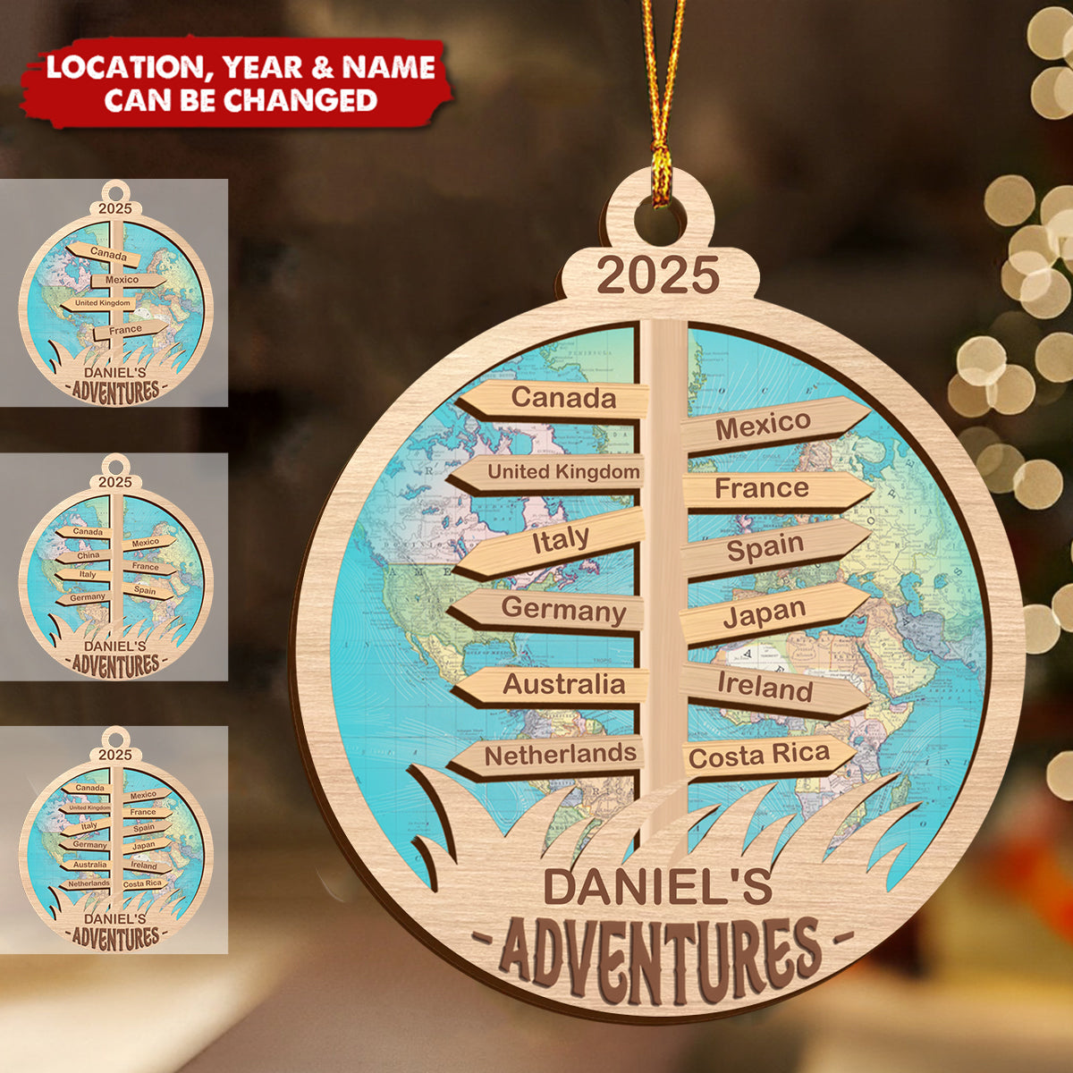 Travel Adventure - Personalized 2-Layered Ornament, Gift for Travelers and Explorers