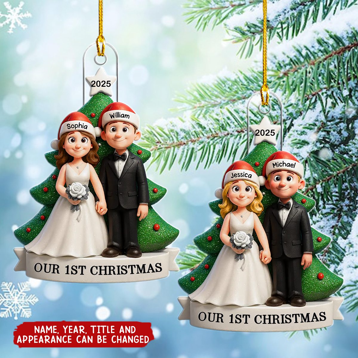 Groom & Bride Under Tree First Christmas - Personalized Christmas Acrylic Ornament