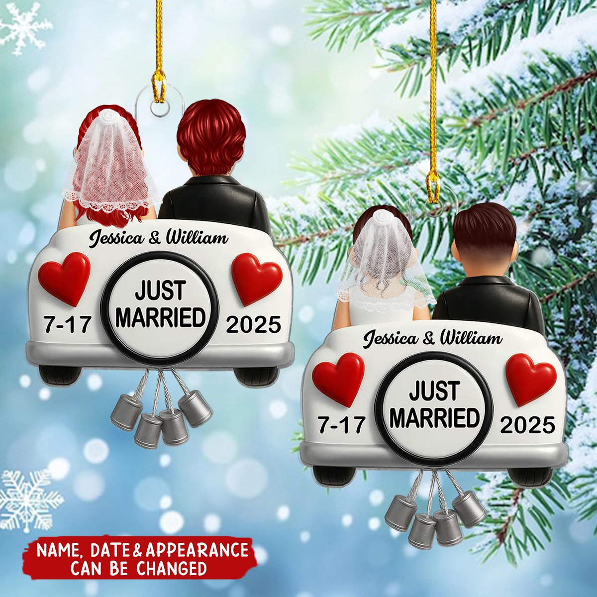 Just Married Couple First Christmas Married - Personalized Christmas Acrylic Ornament